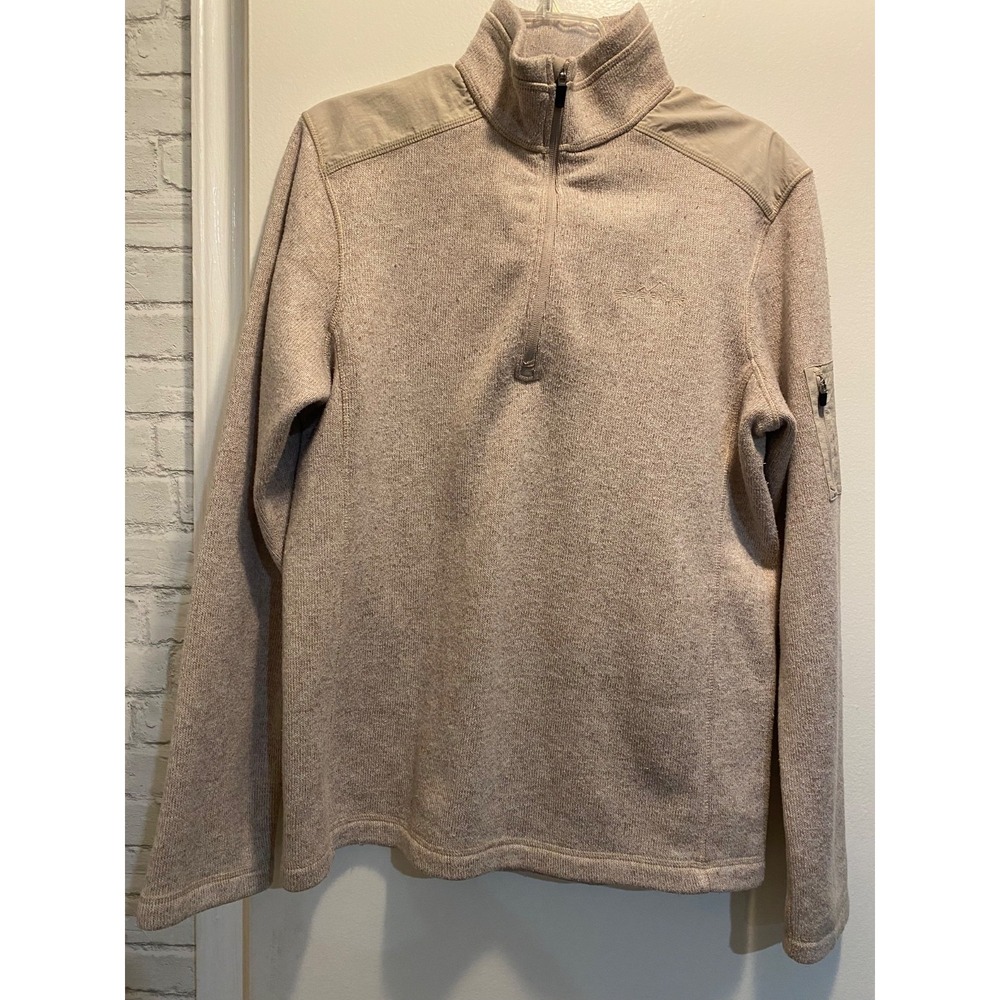 Eddie Bauer Men's Quarter Zip Ribbed Knit Sweater Size medium Beige Pullover